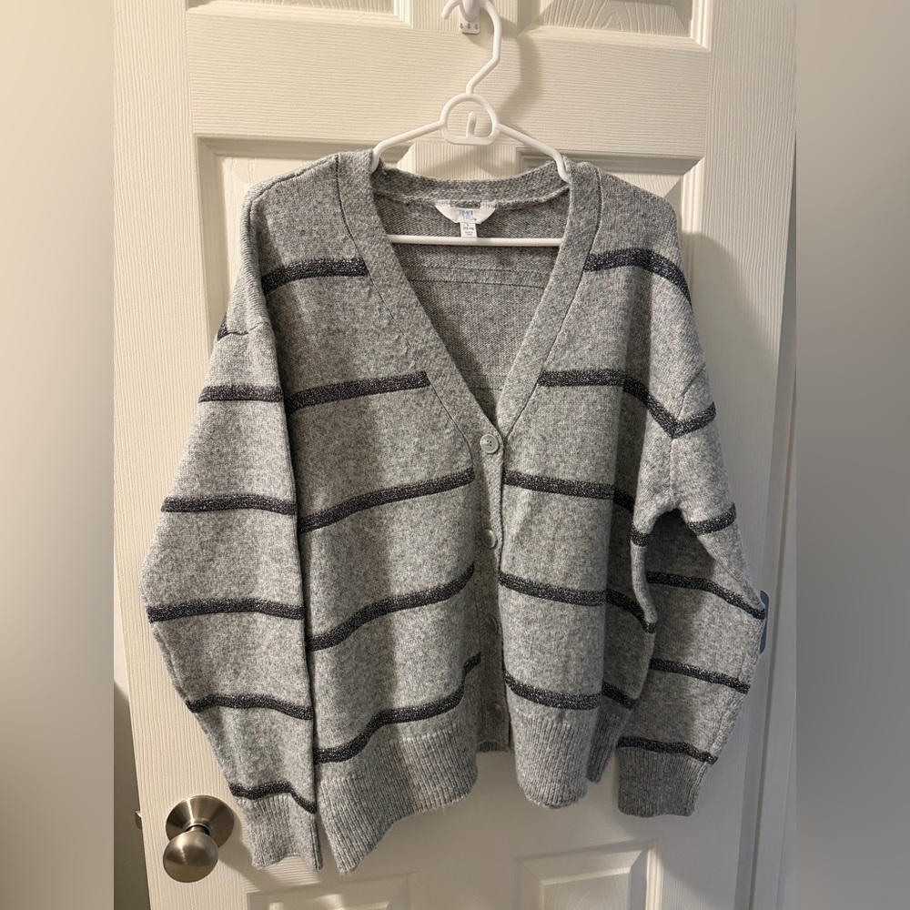 Time and Tru Heather Gray Cardigan with Black Accents